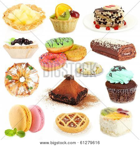 Sweet desserts isolated on white