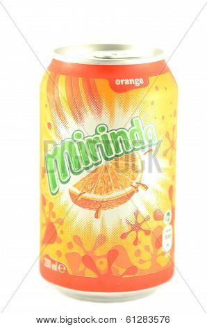 Mirinda drink in a can isolated on white background