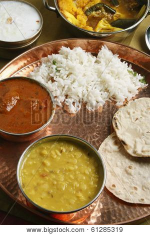 Gujarati Tuvar Dal with rice and roti
