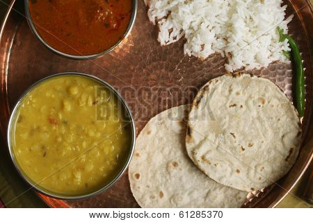 Gujarati Tuvar Dal with rice and roti