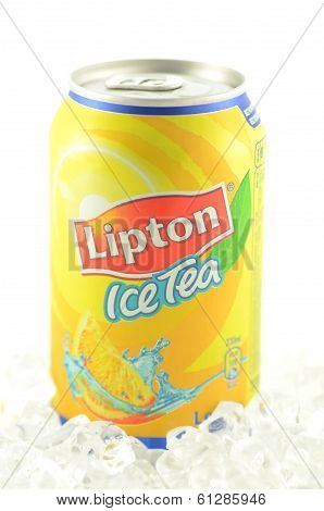 Lipton Ice Tea drink in a can isolated on white background
