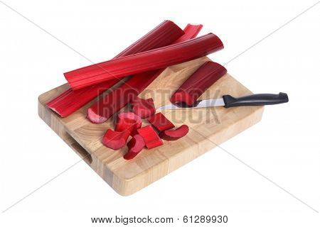 Cutting board with rhubarb