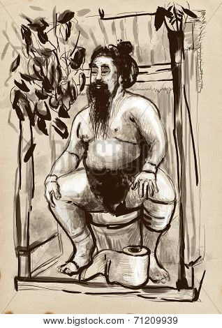 Sumo Fighter On The Toilet Bowl