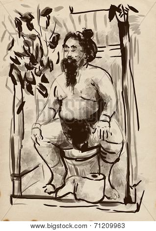 Sumo Fighter On The Toilet Bowl