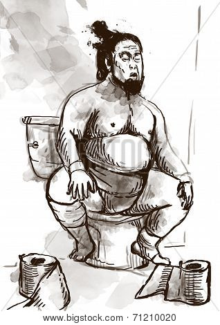 Sumo Fighter On The Toilet Bowl
