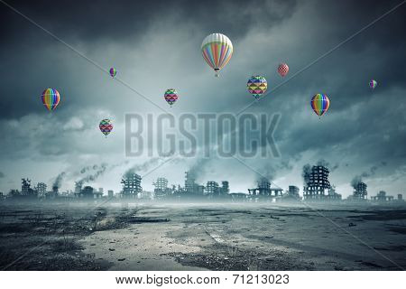 Conceptual image of ruins of destroyed city