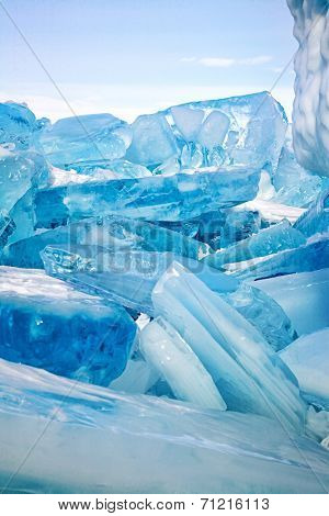 ice hummock at frozen baikal lake in winter