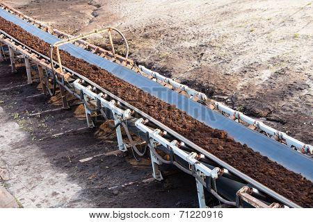 Opencast Brown Coal Mine. Belt Conveyor.