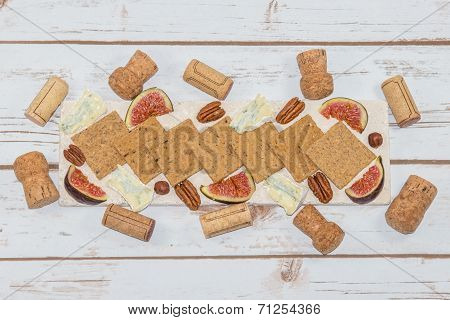 Cheese And Crackers With Wine Corks