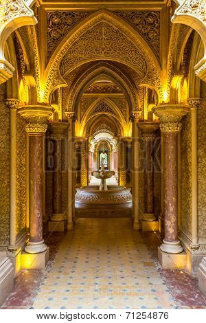 SINTRA - PORTUGAL - MAY 28 - Fairytale corridor of Monserrate Palace on May 28 2014 in Sintra. Placed near Lisbon, Sintra is a monumental village, one of the seven wonders of Portugal