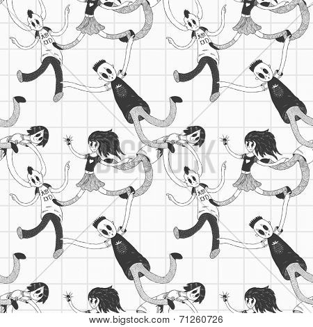 seamless pattern with doodle teenagers