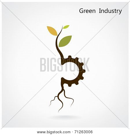 Green Industry Concept. Small Plant And Gear Symbol, Business And Green Idea.