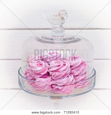 pink marshmallow glass bowl on white background