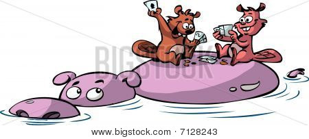 beavers playing poker