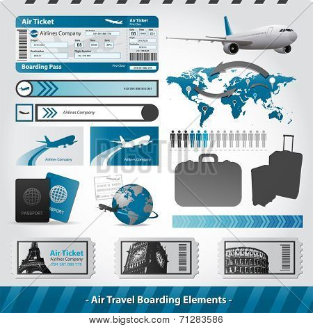 Vector air travel design elements flight boarding