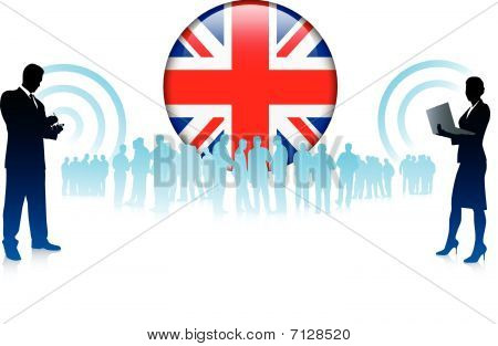 Business-Team mit britischen Internet knopf