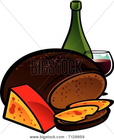 Pane di segale e formaggio e vino