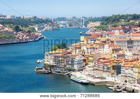ancient Town of Porto along douro river from dom luiz bridge Portugal