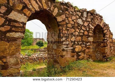 Ruins fragment of Tughlaqabad Fort in Delhi India