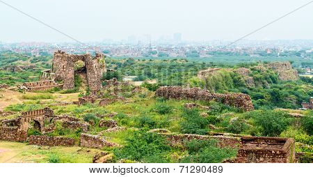 Ruins of Tughlaqabad Fort in Delhi, India