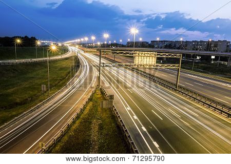 The Ring Road Interchange In St. Petersburg At Evening Illumination