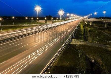 The Ring Road Interchange In St. Petersburg At Evening Illumination