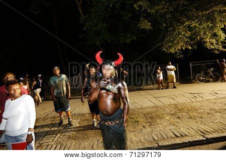 Reveler in Jab Jab costume
