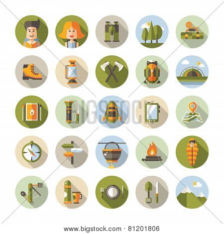 Modern flat design illustration of camping and hiking info graphics