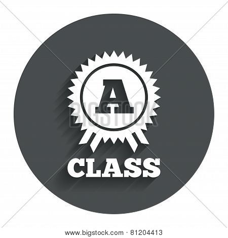 A-class award sign icon. Premium level symbol.