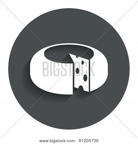 Cheese wheel sign icon. Sliced cheese.