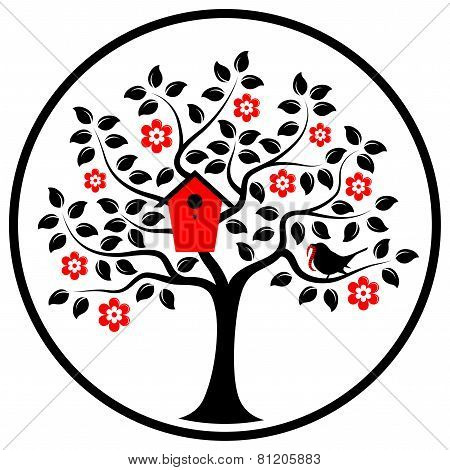 Flowering Tree And Bird