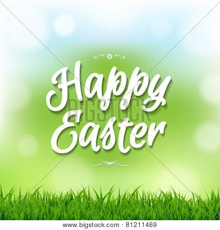 Happy Easter Card With Bokeh With Gradient Mesh, Vector Illustration