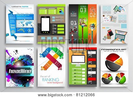 Set of Flyer Design, Web Templates. Brochure Designs, Technology Backgrounds. Mobile Technologies, Infographic  ans statistic Concepts and Applications covers.