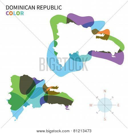 Abstract vector color map of Dominican Republic with transparent paint effect.