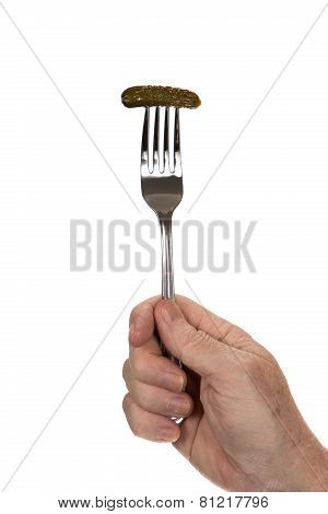 Pickle Speared With Fork Hand