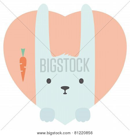 Animal set. Portrait of a rabbit in love in flat graphics