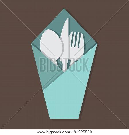 Knife Fork Spoon Set In Table Napkin