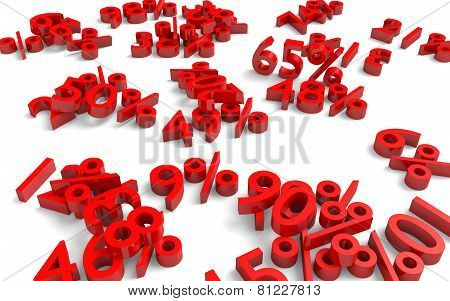 Recession and business loss concept of red numbers and percentages fallen on the ground