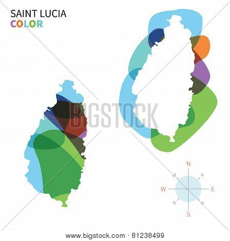 Abstract vector color map of Saint Lucia with transparent paint effect.