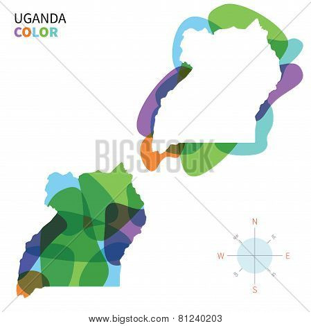 Abstract vector color map of Uganda with transparent paint effect.