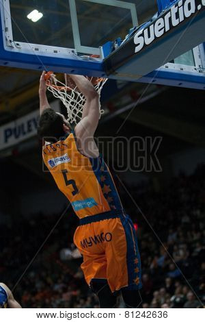 VALENCIA, SPAIN - JANUARY 24: Ribas during Spanish League match between Valencia Basket Club and UCAM Murcia at Fonteta Stadium on January 24, 2015 in Valencia, Spain