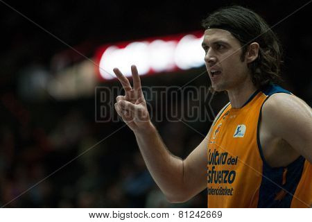 VALENCIA, SPAIN - JANUARY 24: Loncar during Spanish League match between Valencia Basket Club and UCAM Murcia at Fonteta Stadium on January 24, 2015 in Valencia, Spain