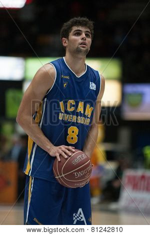 VALENCIA, SPAIN - JANUARY 24: Neto during Spanish League match between Valencia Basket Club and UCAM Murcia at Fonteta Stadium on January 24, 2015 in Valencia, Spain