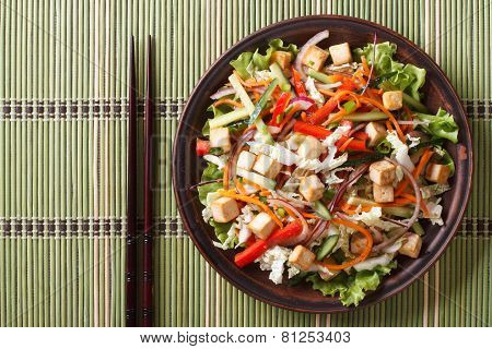 Asian Salad With Tofu And Fresh Vegetables Horizontal Top View