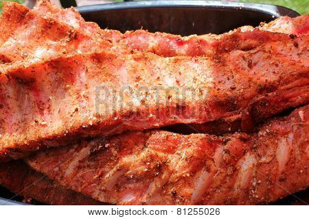 Barbecue, Spare Ribs, Flames Grilling  On The Bbq