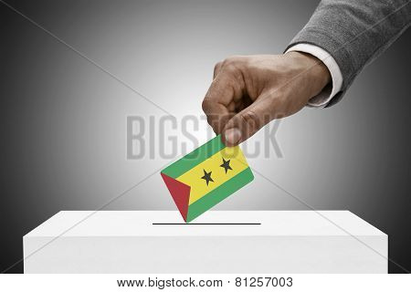 Black Male Holding Flag. Voting Concept - Democratic Republic Of Sao Tome And Principe