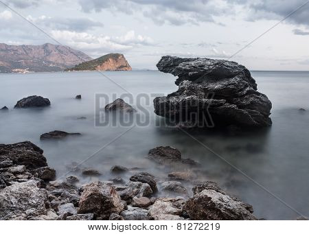 Montenegro, View From The Beach Of Budva On The Island Of St Nicholas