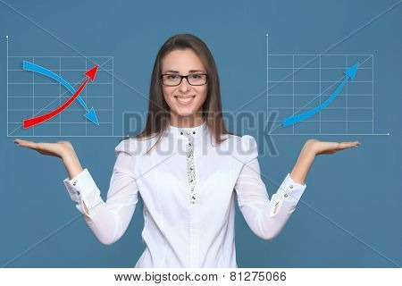 woman pointing her finger on imaginery button