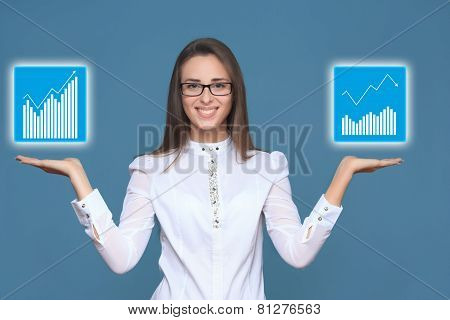 woman pointing her finger on imaginery button