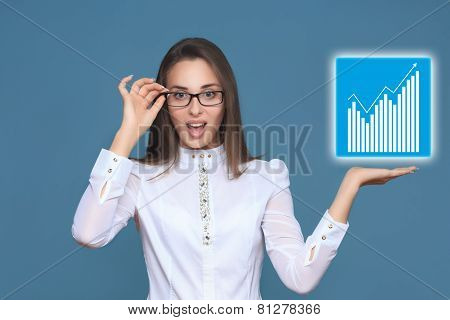 woman pointing her finger on imaginery button